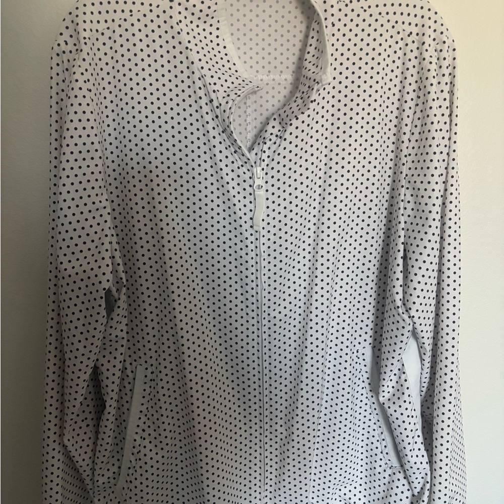 Talbots White zipper Front Women's jacket with Black Polka Dots